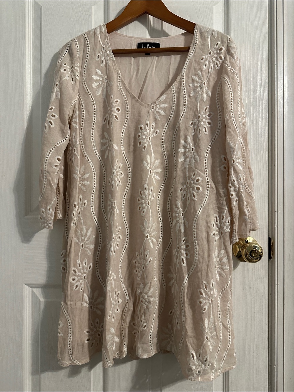 Lulu's Cream Embroidered Mini Dress